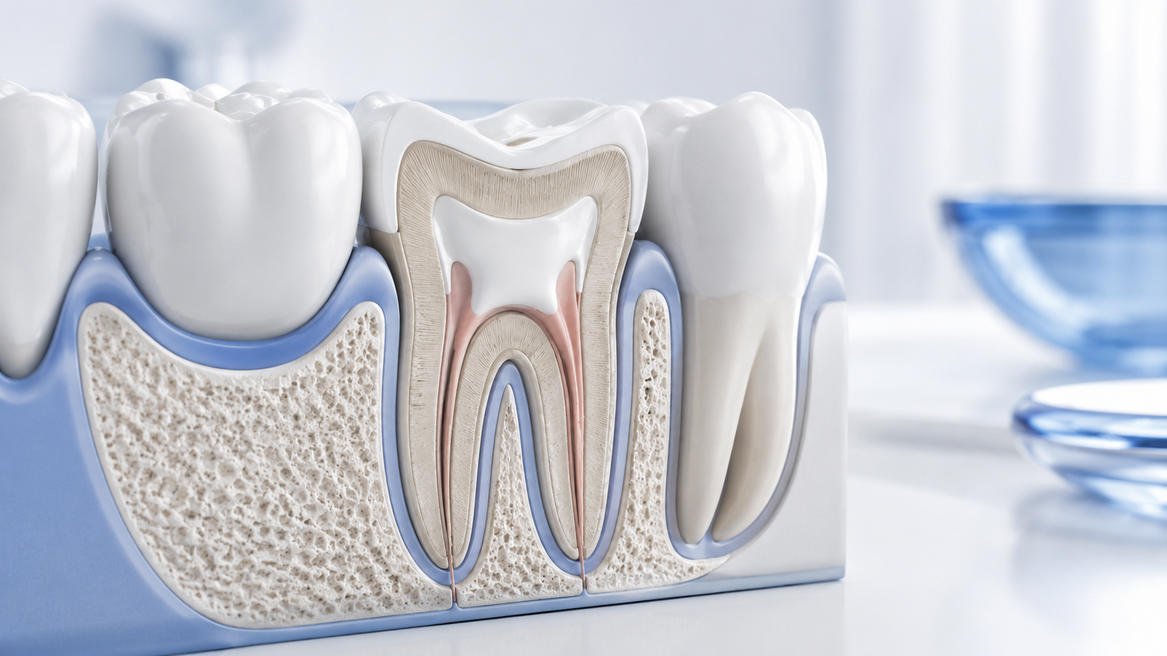 Dente devitalizzato e ricostruito dopo trattamento di cura canalare